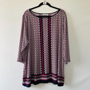 Croft & Barrow Womens Black All Over Geometric Print Tunic Blouse Top Size 2X